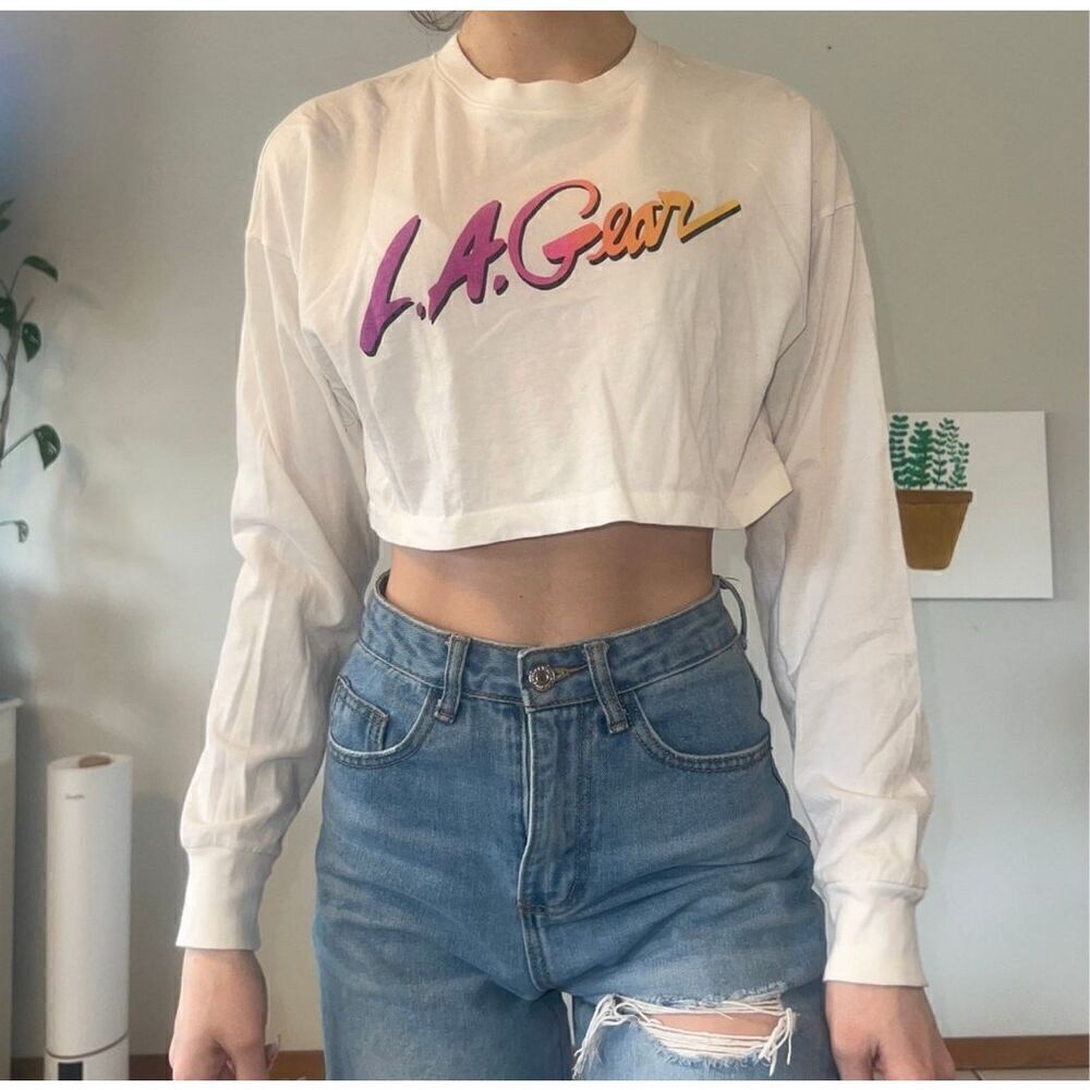 LA Gear XS S cropped long sleeve logo shirt
